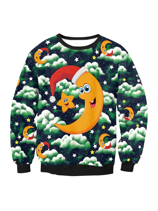 pullover sweater women santa elk long sleeve round neck loose top Flusfy