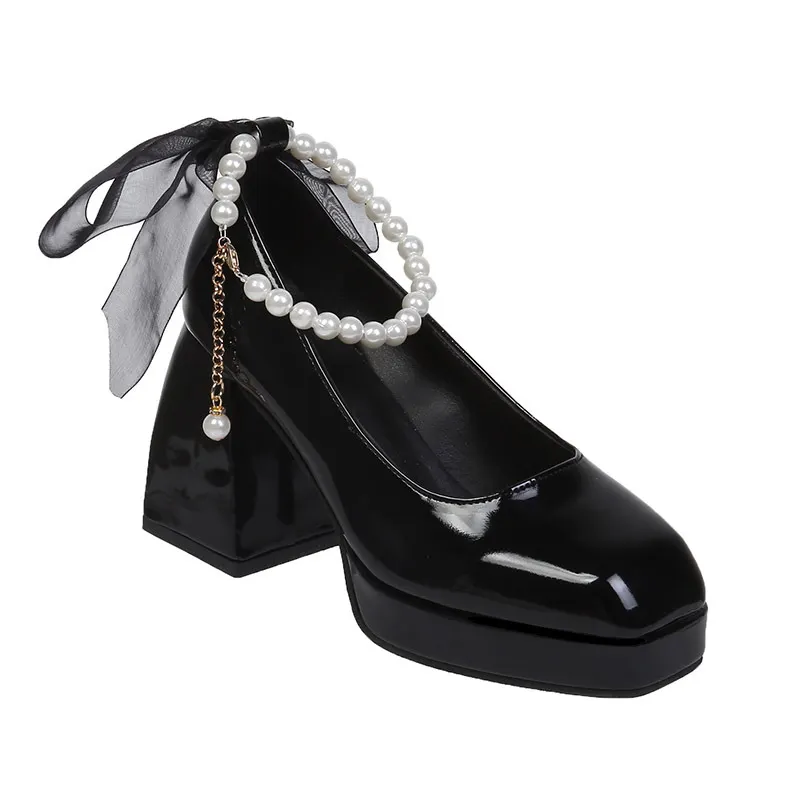 Breakj Breakj Heels Women's Coarse Heel 2025 New Spring Pearl Bow Gentle Fairy Style French Mary Jane Single Shoes