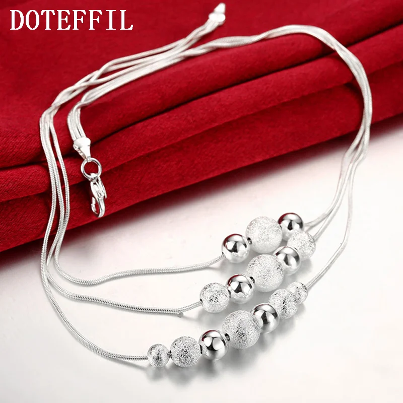 DOTEFFIL 925 Sterling Silver Three Snake Chain Matte Smooth Pendant Necklace For Women Jewelry