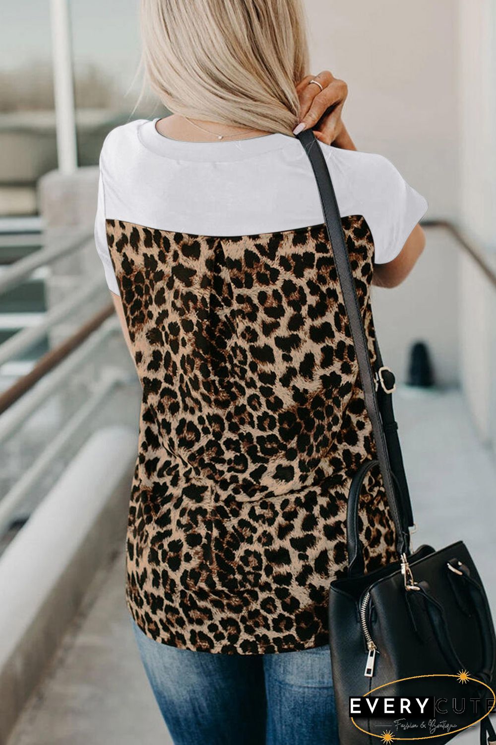 White Leopard Printed Splicing T-Shirt