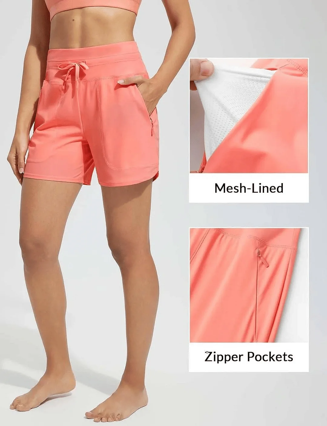 Women's 5 Swim Board Shorts High Waisted Quick Dry Swimsuit Swimming Bottoms