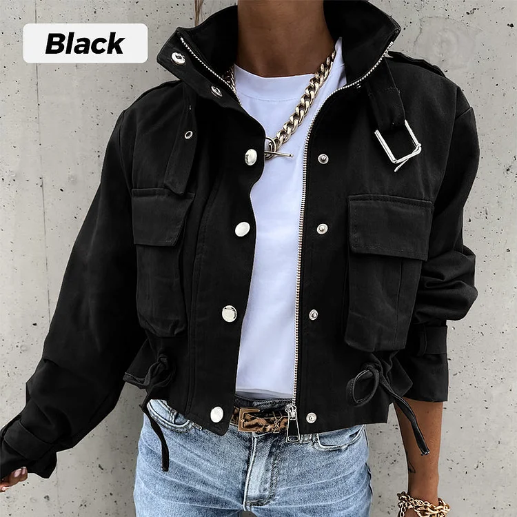 🌞Fr&uuml;hlingserwachen: 50% Rabatt!🎉Urban Utility Kurzjacke "Military Chic" &ndash; Mit Stehkragen & verstellbarem Kordelzug