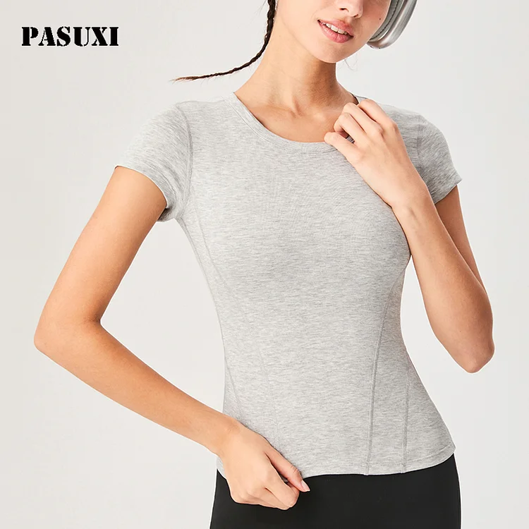 PASUXI Women's Fitness Tops High Elasticity Slim-Fit Yoga Pilates Workout Short Sleeve Shirts huanwei