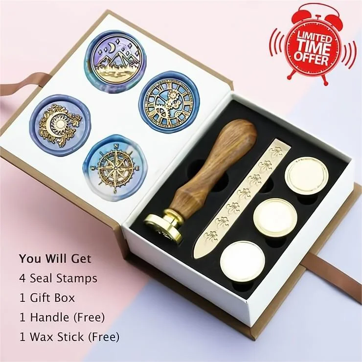 Wax Seal Stamp Set, Sealing Wax Stamp Heads with Handle Seal Gifts Box for  Invitation Card