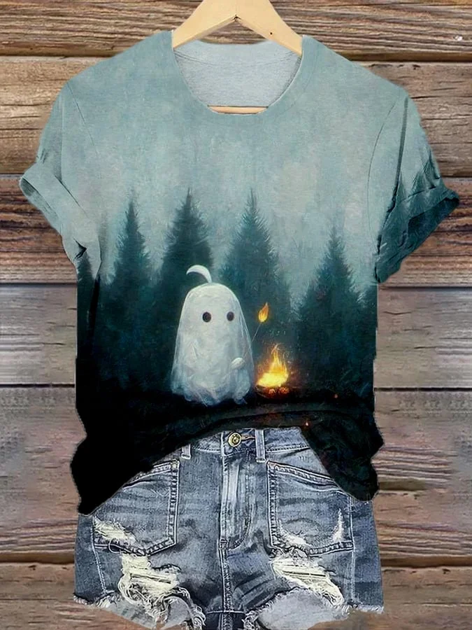 Women's Halloween Ghost Design Casual T-Shirt