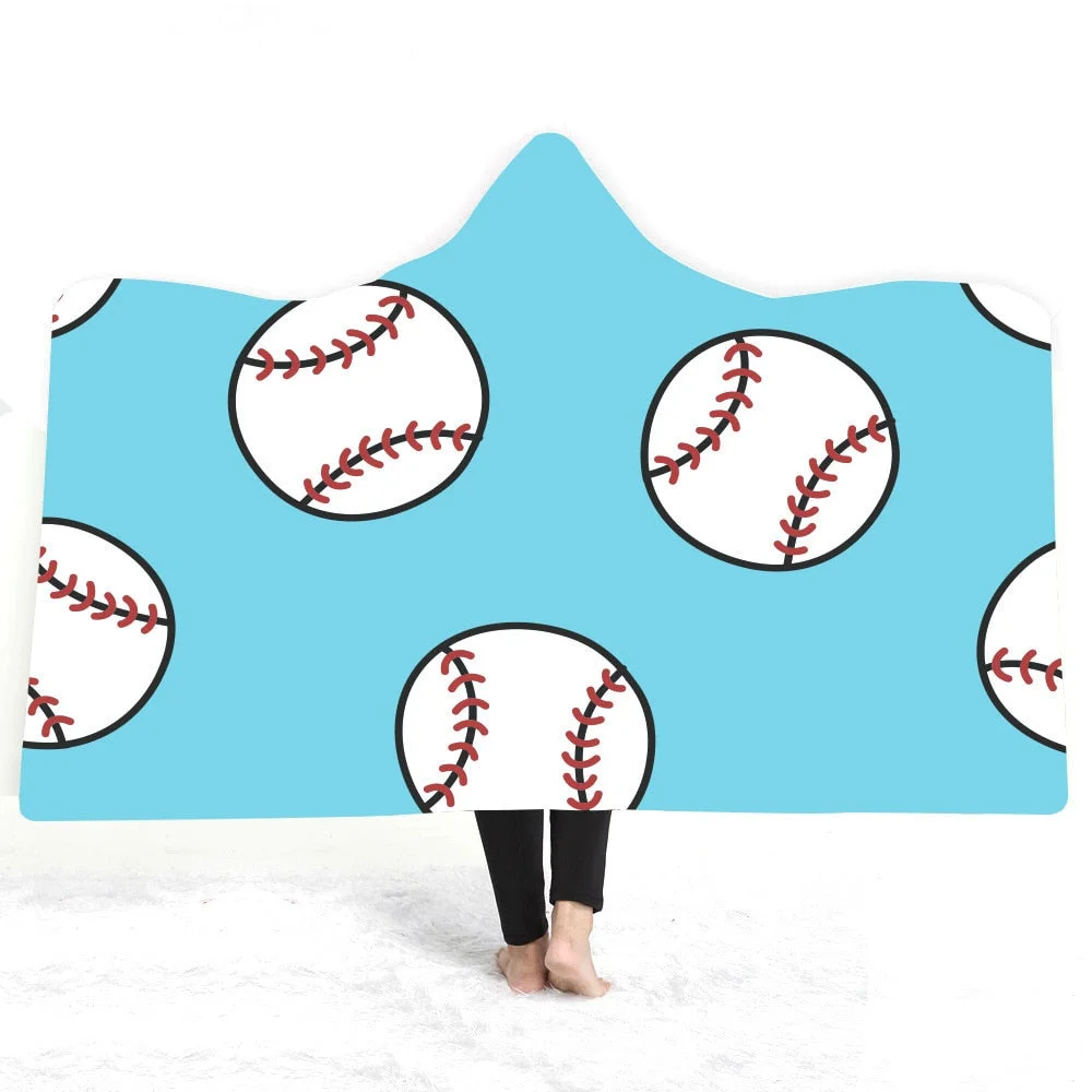 Hooded Blanket 3D Printed Baseball For Home Sofa Sherpa Fleece Hoodie Blanket Microfiber Throw Blanket For Adults Drop Shipping
