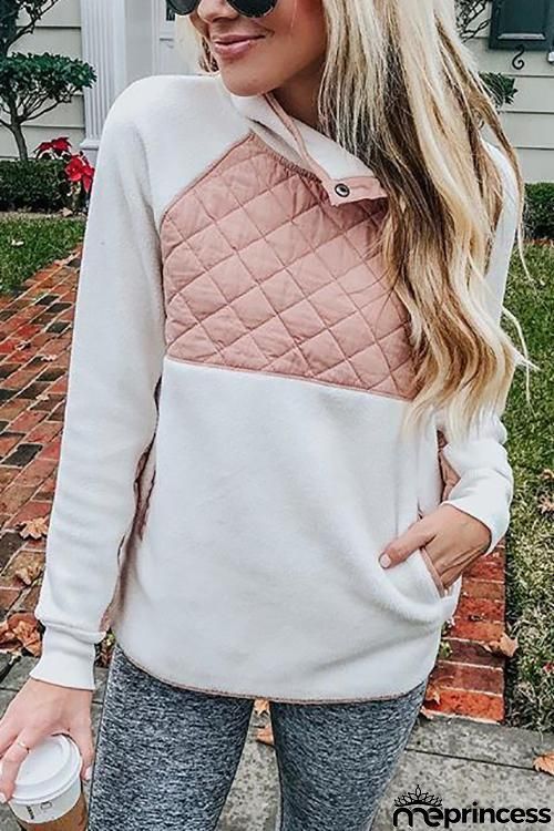 Buttons Color Block Hoodie