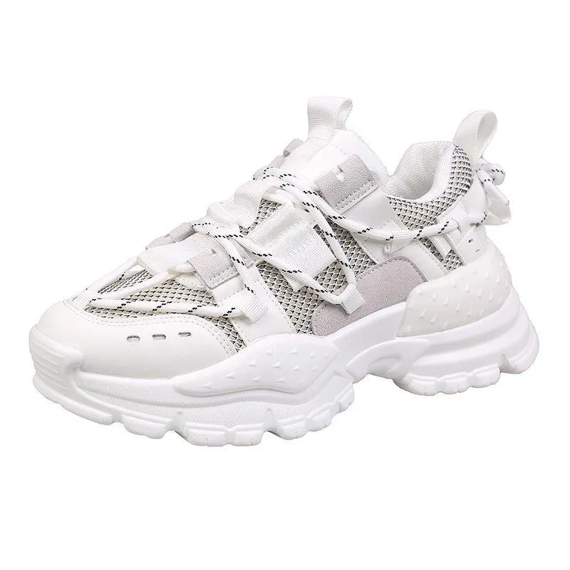 Fashion Blue Sneakers Women Spring 2021 PU Leather Ladies Platform Shoes Height Increasing Fashion Solid Color Chunky Sneakers