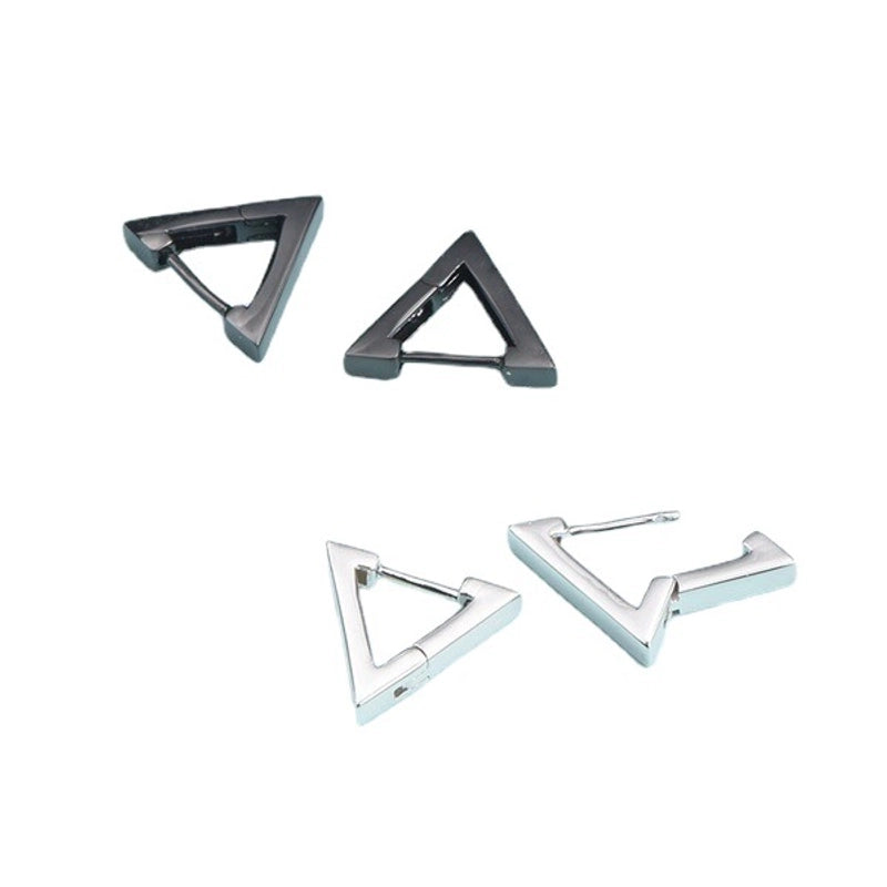 Zhenrong Wish New Men’s And Women’s Triangle Ear Buckle Earrings Creative Black Gold Plated Gun Color Geometric Earrings