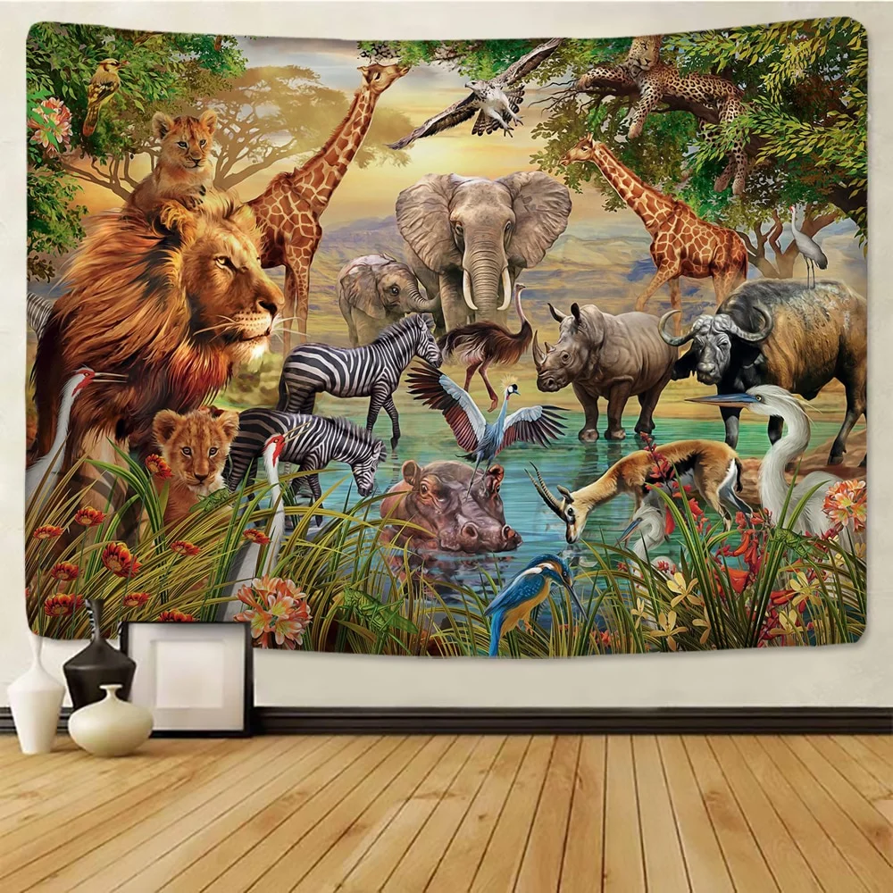 Nigikala tapestry African grassland animals Cartoonwall hanging beach towel thin polyester blanket yoga