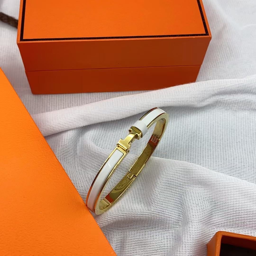 Buy replica Hermes H White Enamel Bracelet and replica jewelry from PICKS Jewelry