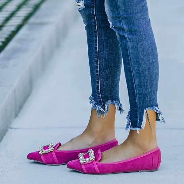 Pointed Toe Vanderpump Embellished Faux Suede Flats
