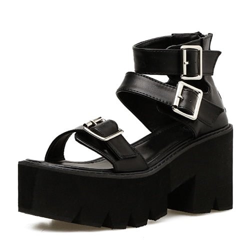 Gdgydh Ankle Strap Summer Fashion Women Sandals Open Toe Platform Shoes High Thick Heels Female Black Unique Party Shoes 35-42