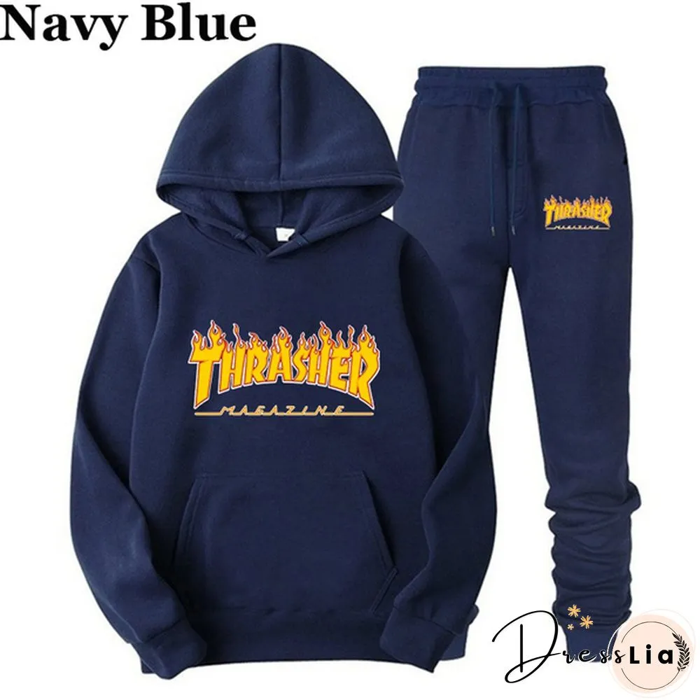 Womens Men Hoodie Set Ladies Trackeduits Fashion Pullover Top Long Jogging Trousers Pcs