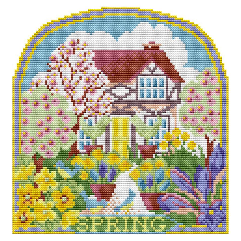 

Spring Cottage - 14CT Stamped Cross Stitch - 25*26cm, 501 Original