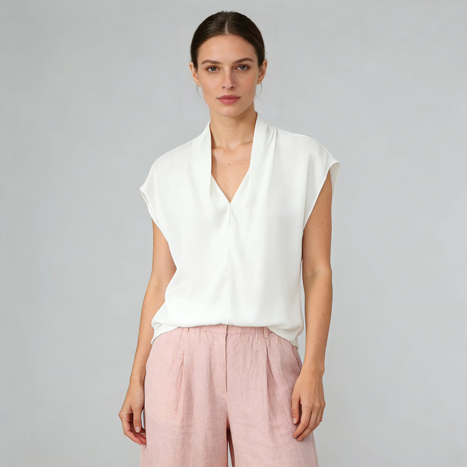 Silk Top V-Neck Sleeveless REAL SILK LIFE