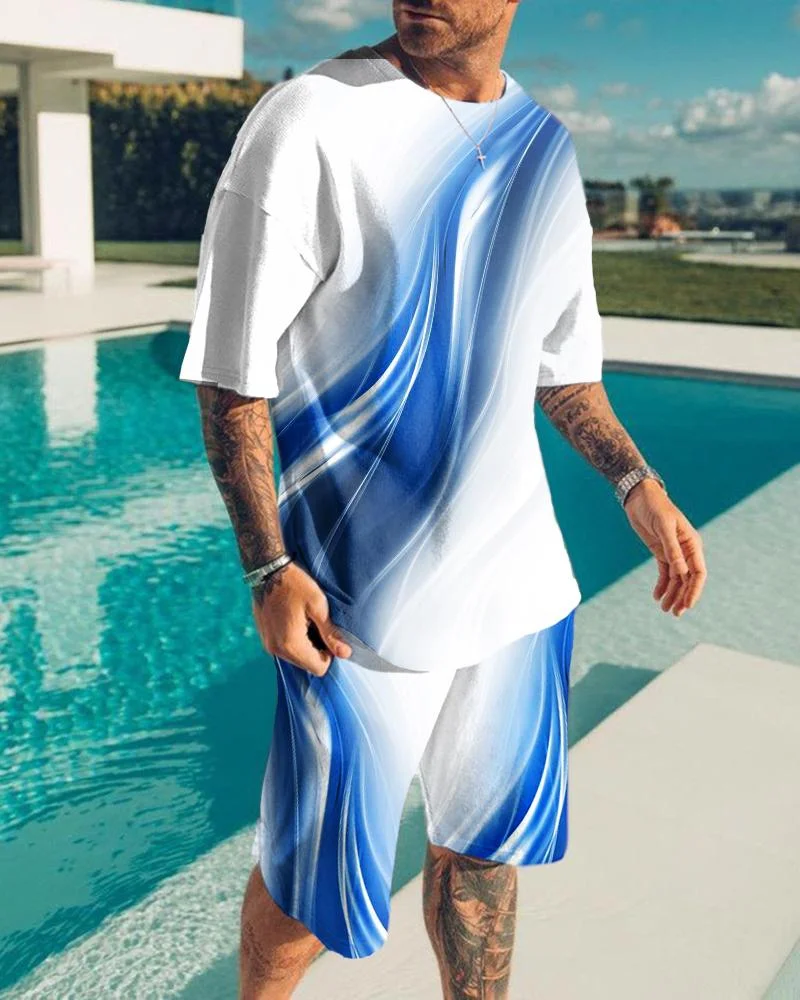 Men's abstract leisure sports short-sleeved suit