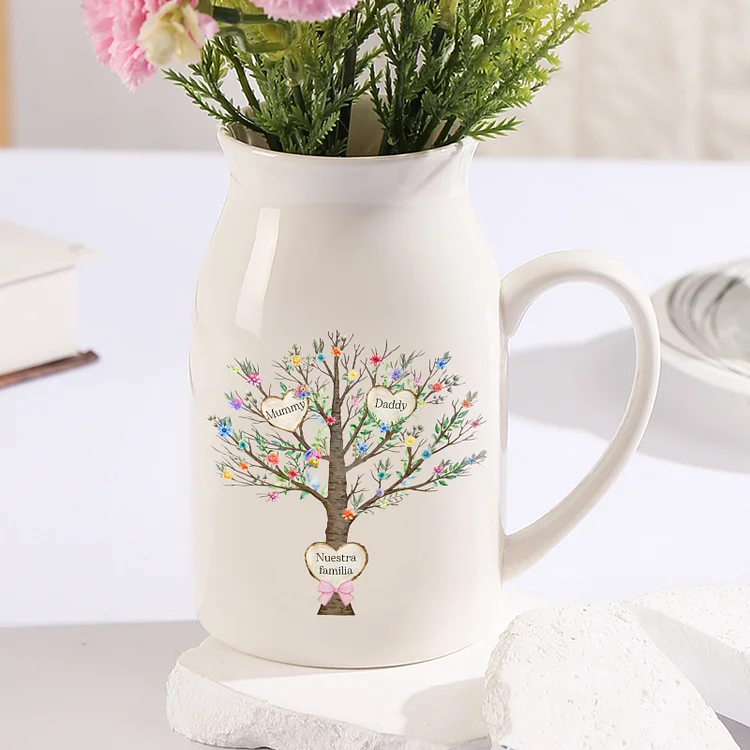 Florero de cerámica árbol de corazones 2-8 nombres personalizados con texto decoración del hogar