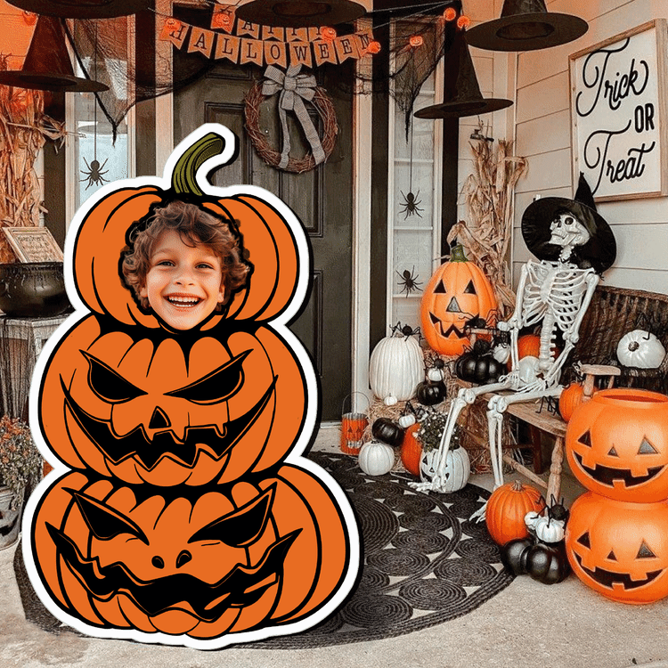 Personalized Stack of Pumpkins Cardboard Cutout Custom Halloween Standee with Child's Face, Adorable Decoration for Halloween Parties