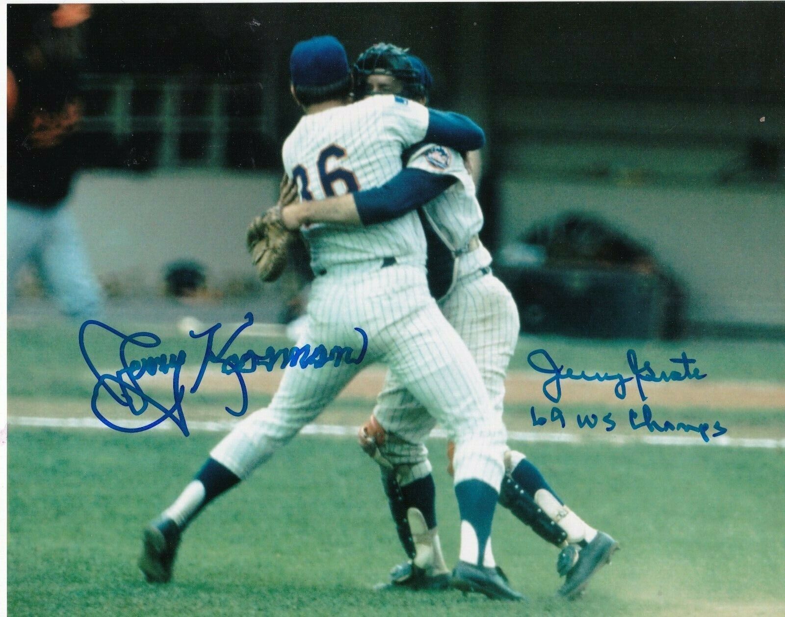 JERRY KOOSMAN / JERRY GROTE NEW YORK METS 1969 WS CHAMPS ACTION SIGNED 8x10