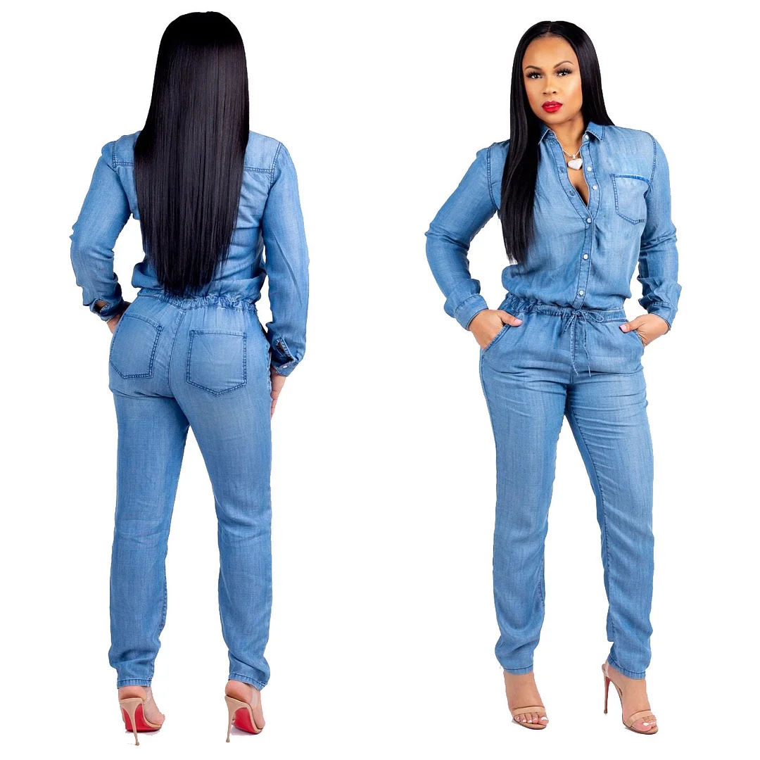 Brownm Fashion Tie Jeans Women's Slim Fit Casual Jumpsuit