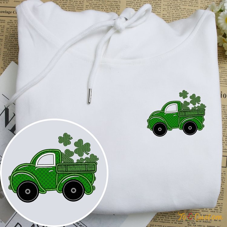 TOSCUSTOM™ St. Patrick's Day Truck Embroidered Hoodies Irish Shamrock Sweatshirts