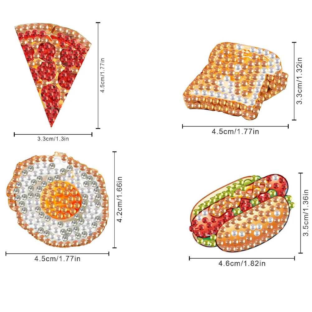 4 Pairs Food Double Sided Diamond Painting Earrings DIY Earrings Making Kit