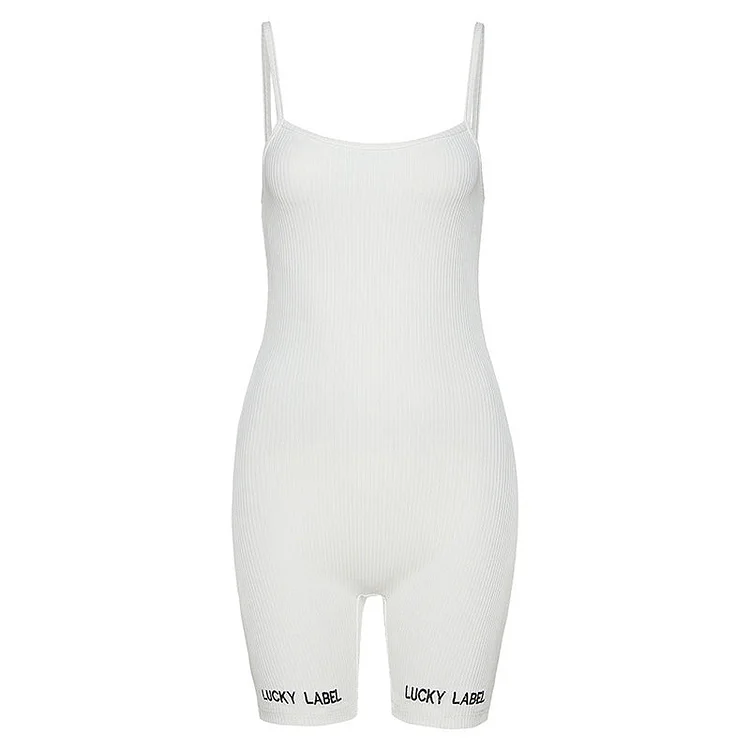 Women's Spring Clothing Sling Embroidered Sports High Waist Short Jumpsuit