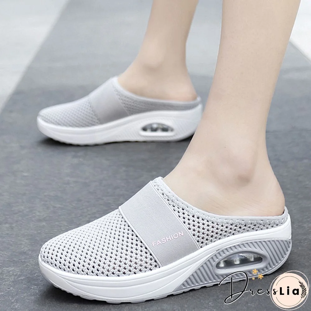 Women Mesh Lightweight Shoes Woman Slippers Wedge Shoes Female Air Cushion Sandals Thick Bottem Casual Sneakers Plus Size 43