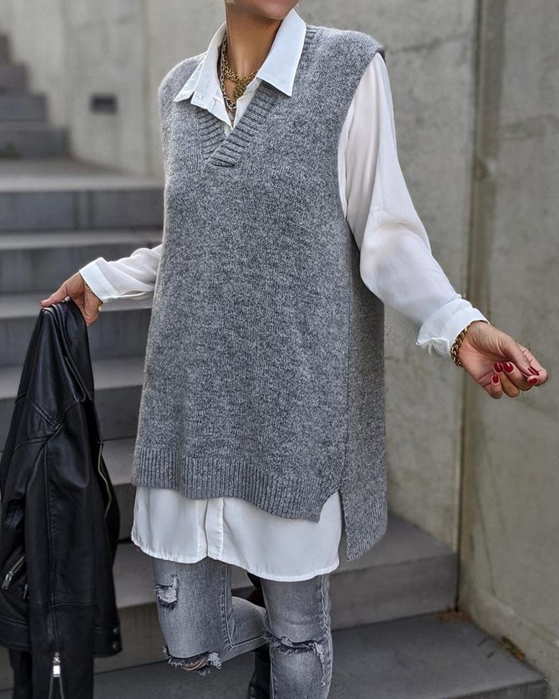 Casual Sleeveless Knit Sweater
