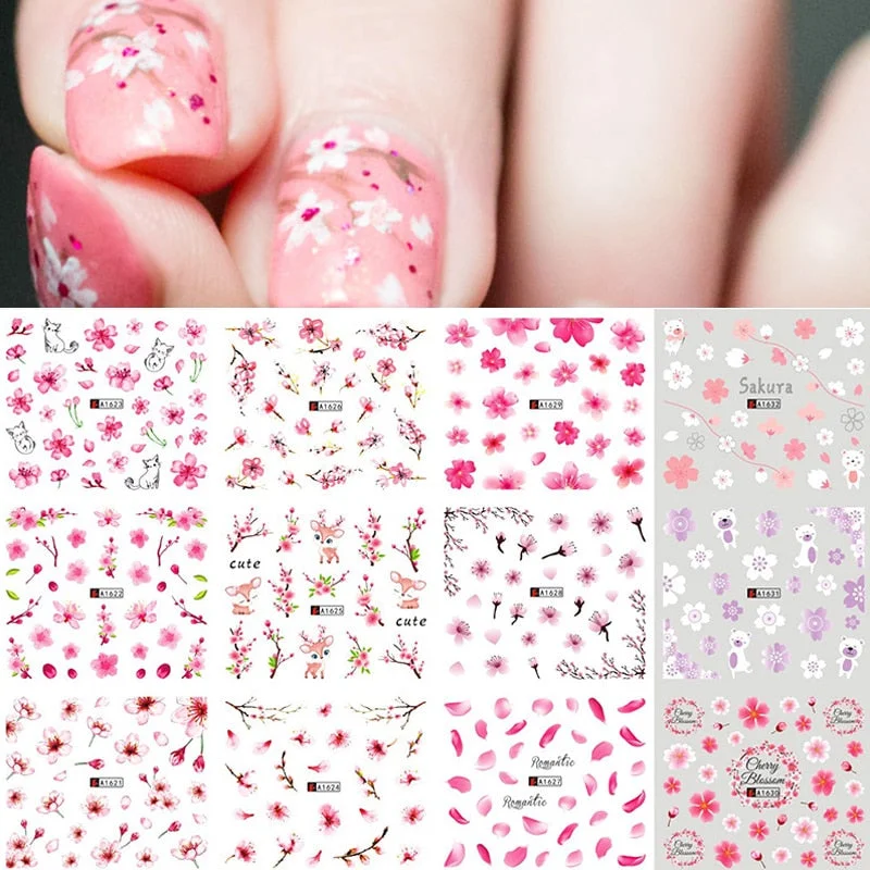 12pcs Valentines Love Letter Water Decals Flower Sliders Nail Stickers for Manicure Nail Art Decoration Transfer Water Sticker-Nail Inspo