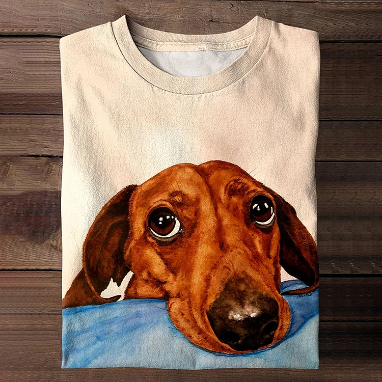 Cute Dog Print Round Neck Long Sleeve T-Shirt