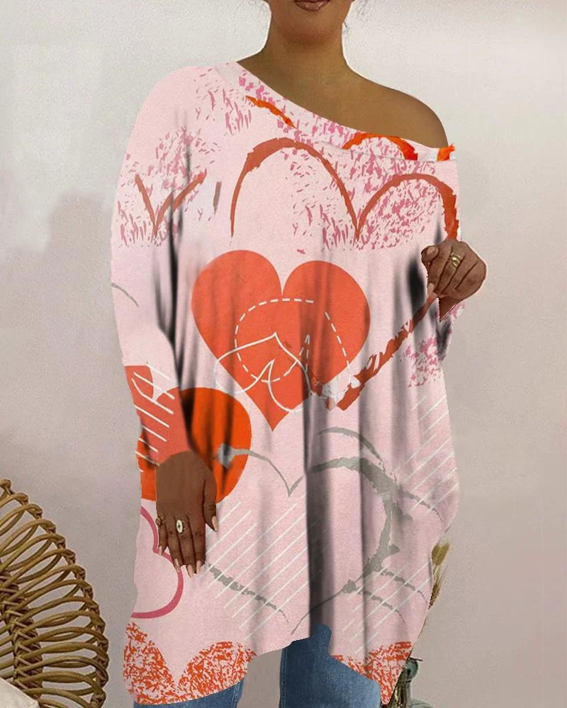 Heart Pattern One Shoulder Sleeve Top