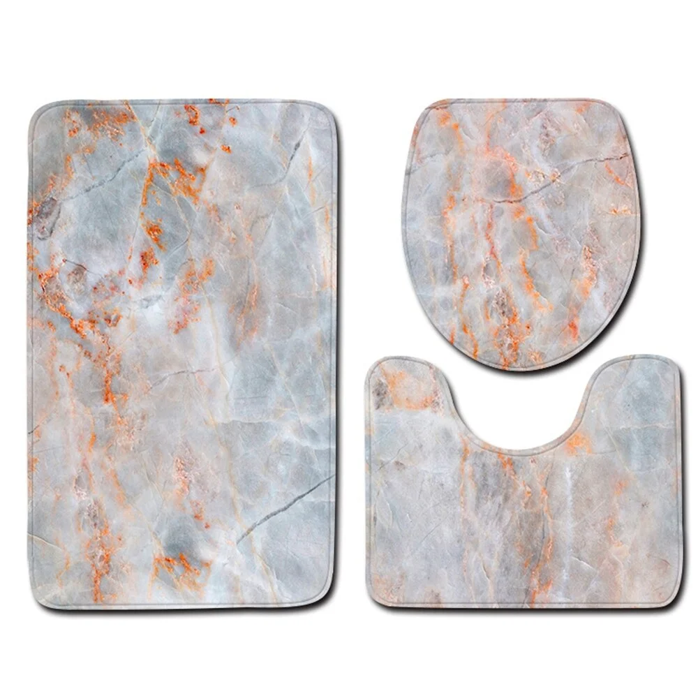 Bathroom Toilet Seat Cover 3Pcs Set Marble pattern Rugs Anti-slip Mat Water Absorption Doormats Home Decoration Floor Carpet