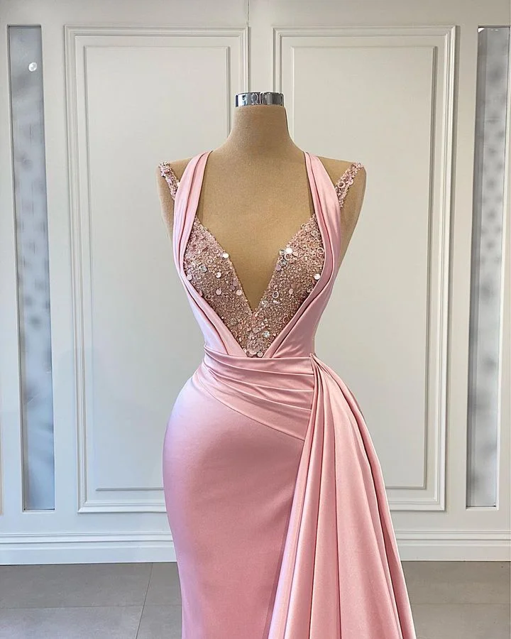 Pink velvet hot sale evening gown