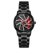New Car Wheel Rim Watch With Scroll Creative Fashion Analog Watch, Black Dial Zinc Alloy Case Men's Watch, Stainless Steel Black Strap, Quartz Movement, Waterproof And Scratch-Resistant