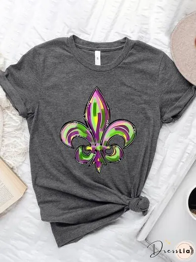 Mardi Gras Graphic Round Neck Short Sleeve T-Shirt