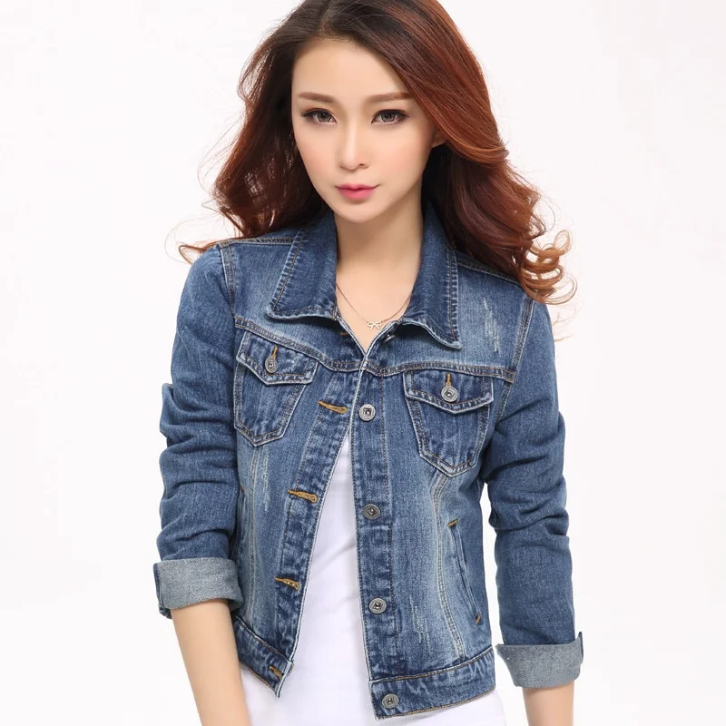 Wongn Denim Jackets Turn-down Collar Short Jean Jacket for Women Loose Casual Blue Long Sleeve Female Outwear Denim Feminine R415