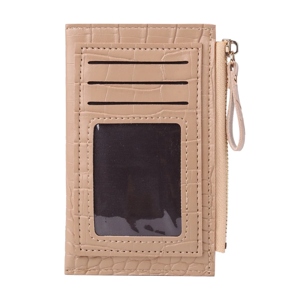 Fashion Women PU Leather Alligator Pattern Bank Shopping ID Card Holder Casual Ladies Contrast Color Wallet Mini Coin Purse
