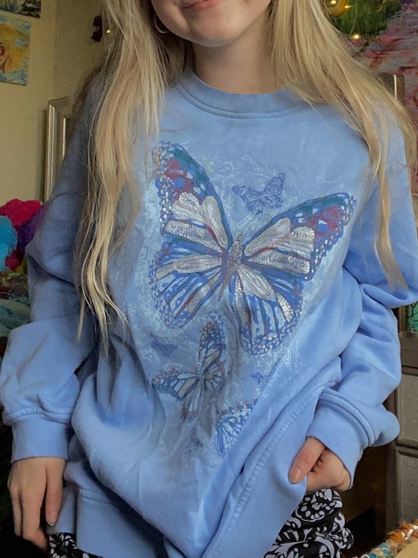Y2K Casual Butterfly Print Pullover Sweatshirt-luchamp:luchamp