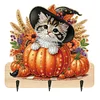 (US Only)Halloween Pumpkin Cat Wood 2D/Flat DIY Diamond Painting Hooks Home Decor Craft
