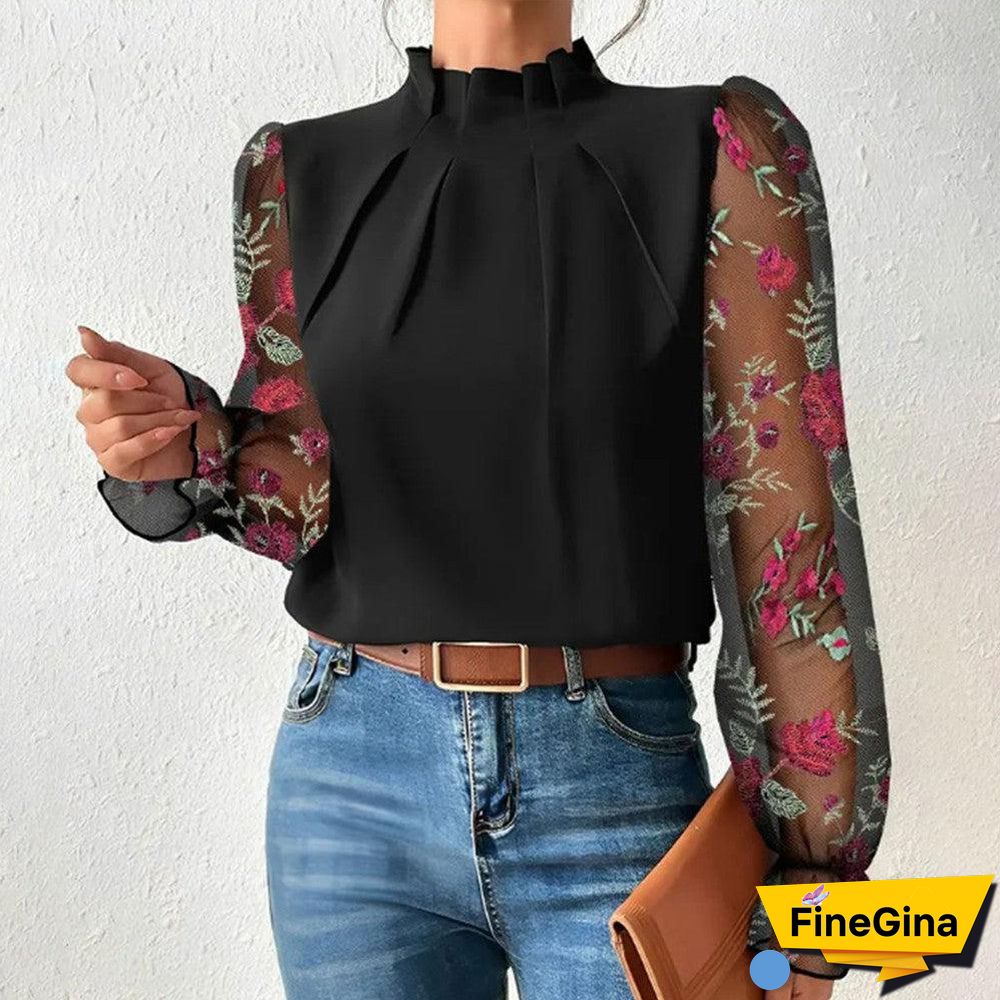 Romantic Long Sleeve Print Top
