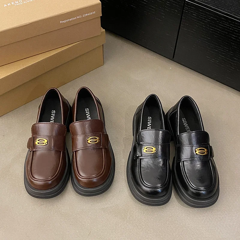 Yyvonne Cake Bottom Large Small Leather Shoes 2025 Spring New British Wind Happy Shoes One Foot Shallow Mouth Round Head Single Shoes Women