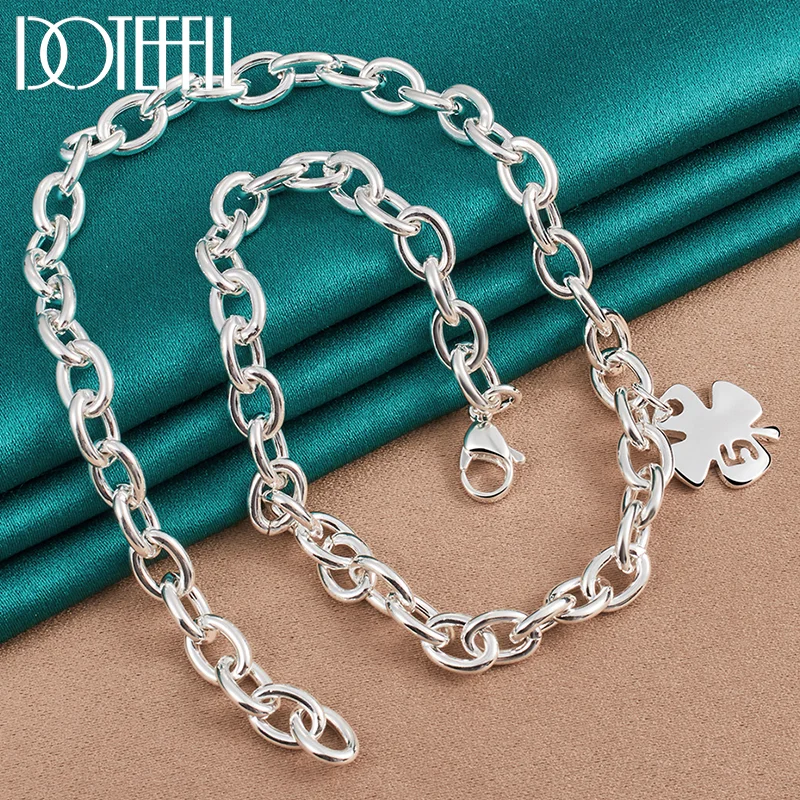 DOTEFFIL 925 Sterling Silver 18 Inch Chain Four Leaves Clover Pendant Necklace For Women Man Jewelry