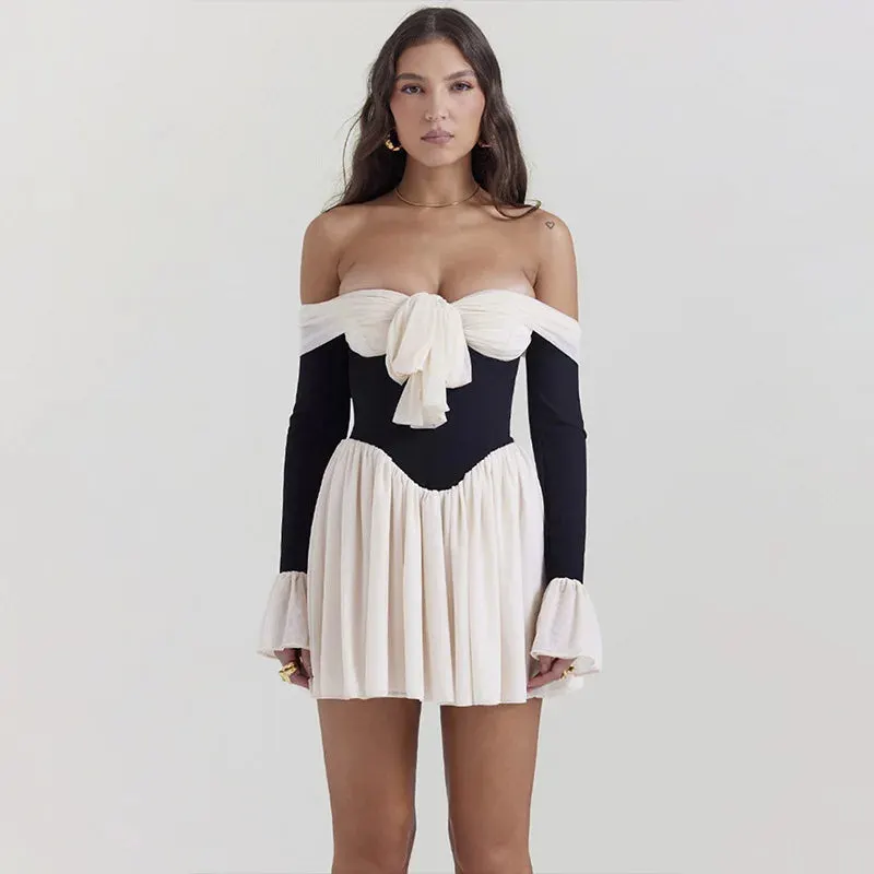 Brownm Front Off Shoulder Corset Mini Dress