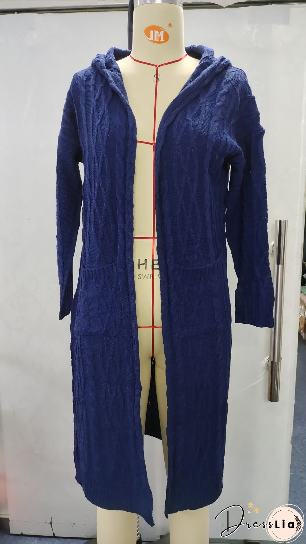 Hooded Solid Knitted Long Cardigan Twist Sweater Coat