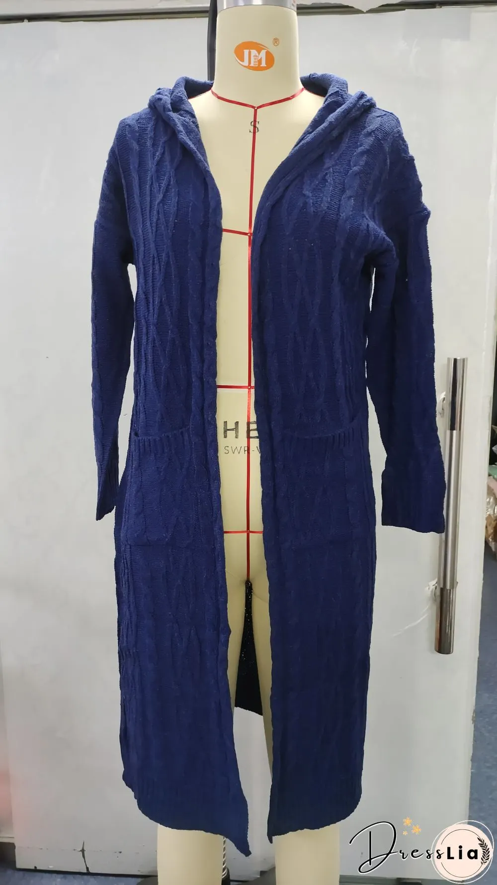 Hooded Solid Knitted Long Cardigan Twist Sweater Coat