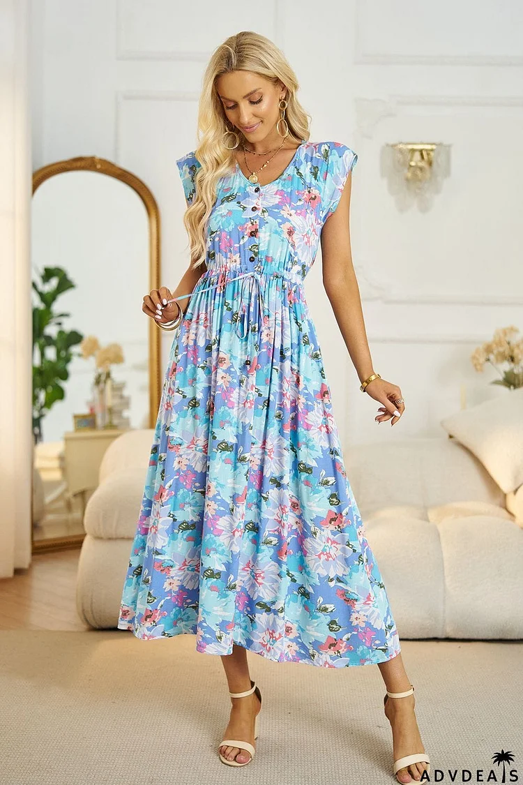 Floral V-Neck A-Line Midi Dress