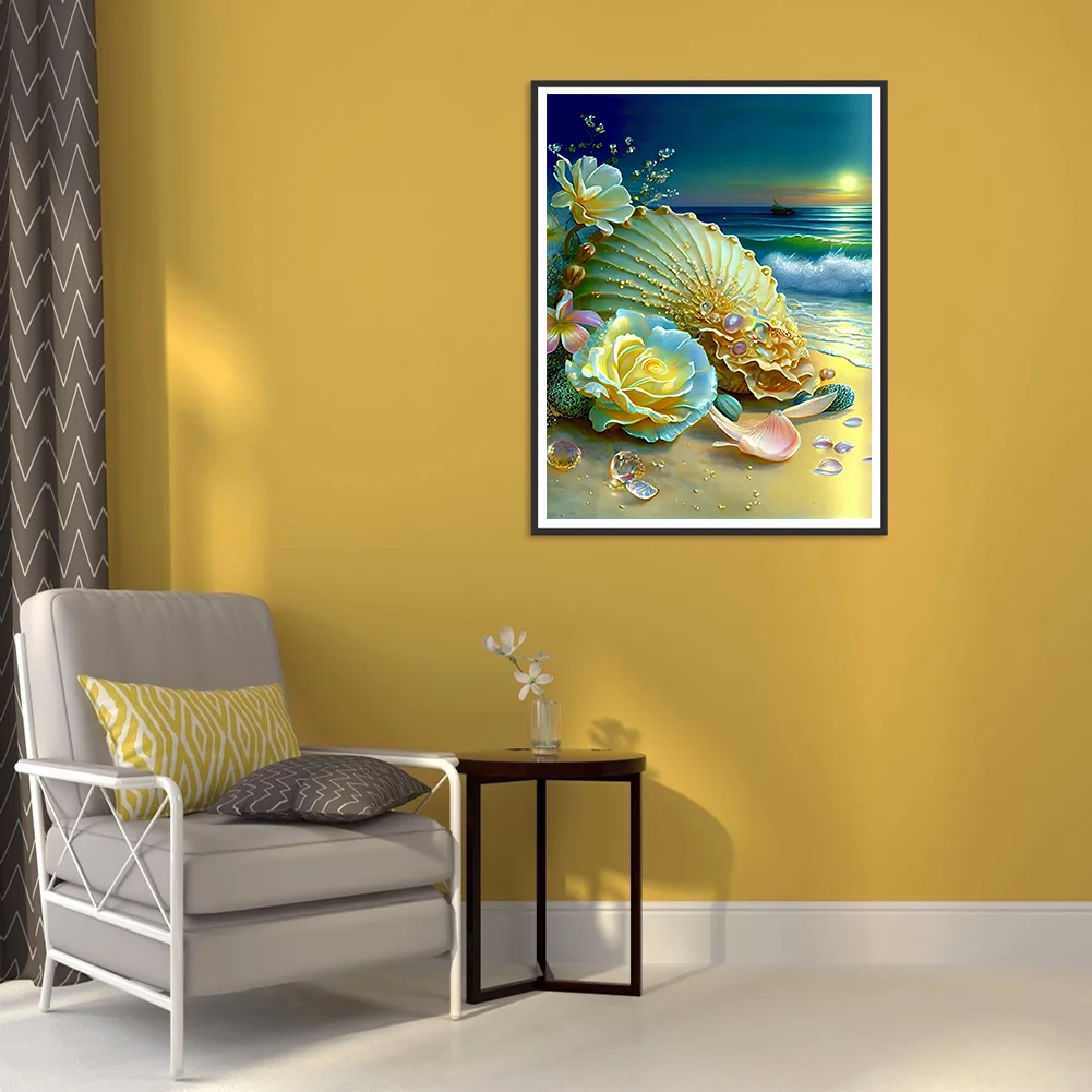 5D DIY Full Round Drill Diamond Painting Beach Shell Kit Home Decor Art Craft