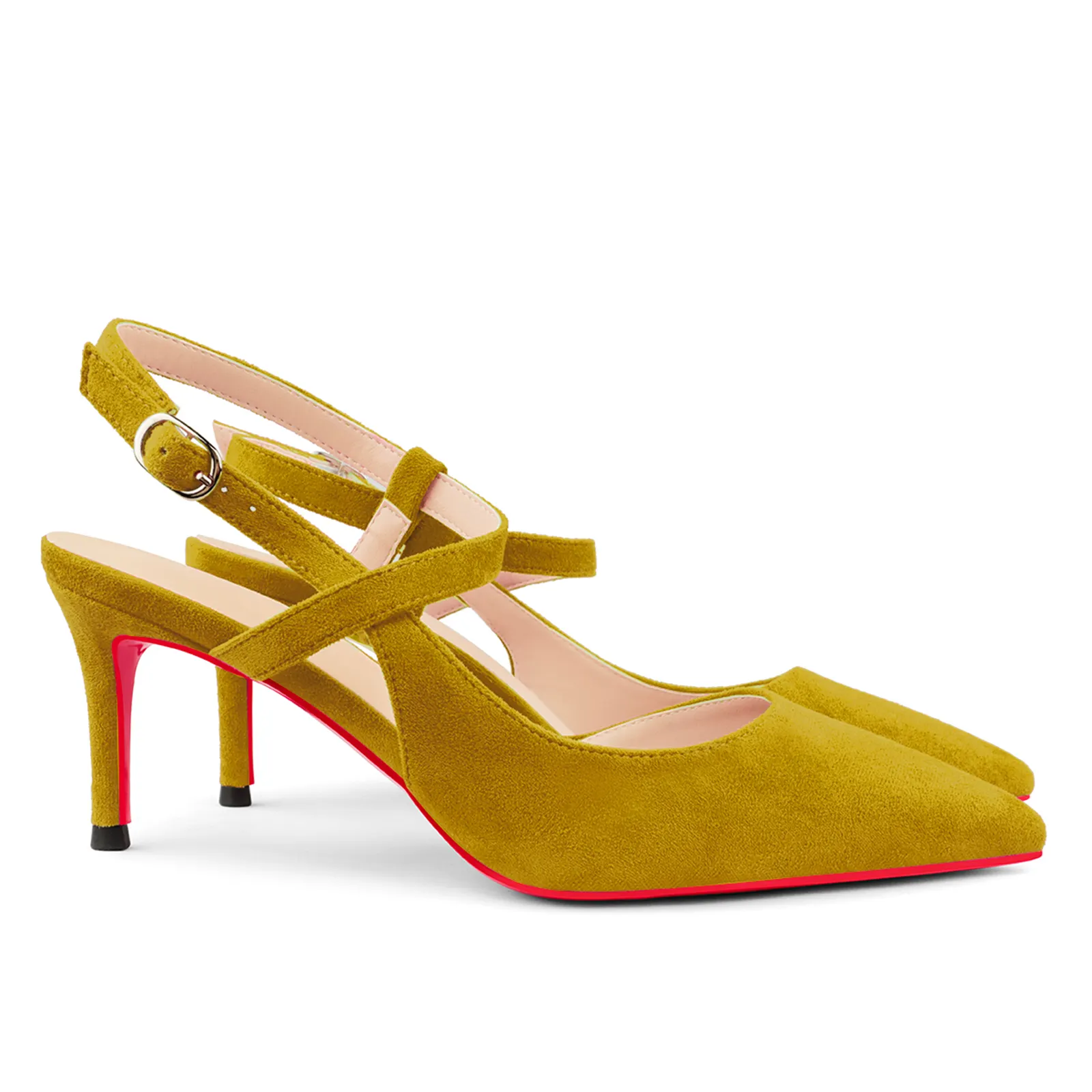 65mm Women Pumps Ankle Strap Jenlove Stiletto Slingback Suede Kitten Pointed Toe Dress Red Bottoms Heels-vocosishoes